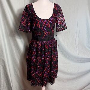 Emporio Armani Black, Red, and Purple Midi Dress